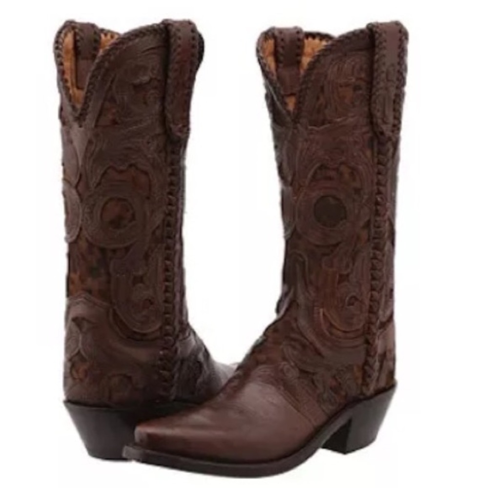 Lucchese Whiskey Tooled & Camel Cheetah Boot
